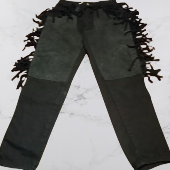 Vintage 90s Western Black Jeans w Fringe Sz 5 - Picture 1 of 8